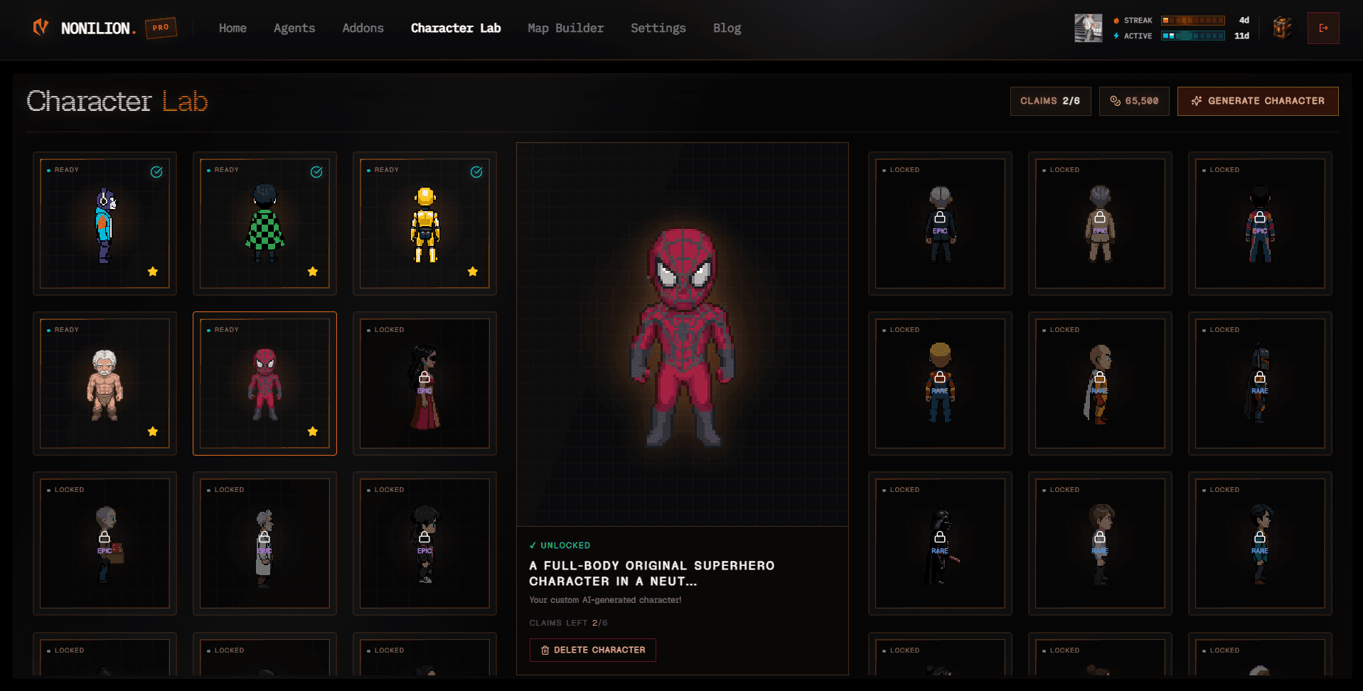 Character builder — customization screen